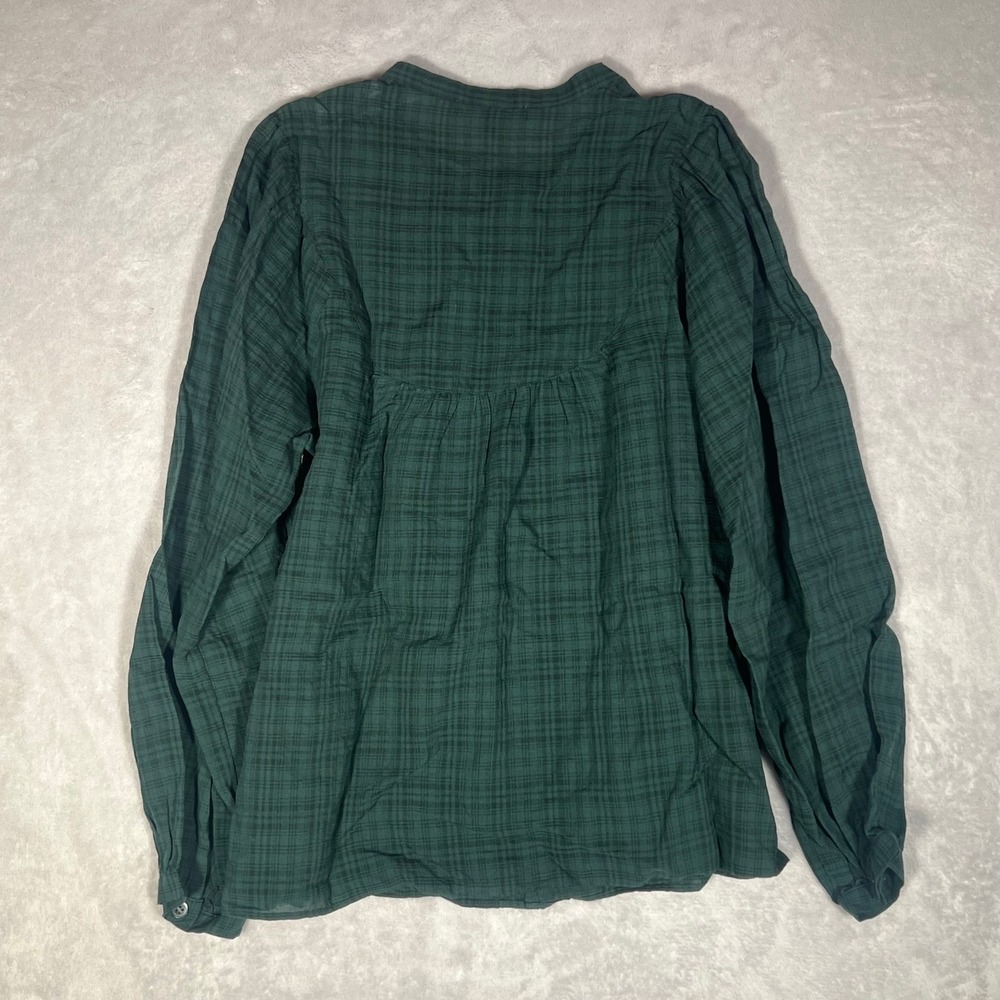 Madewell Womens XS Green Blouse Plaid Band Collar Button Front Long Sleeve - Picture 4 of 6